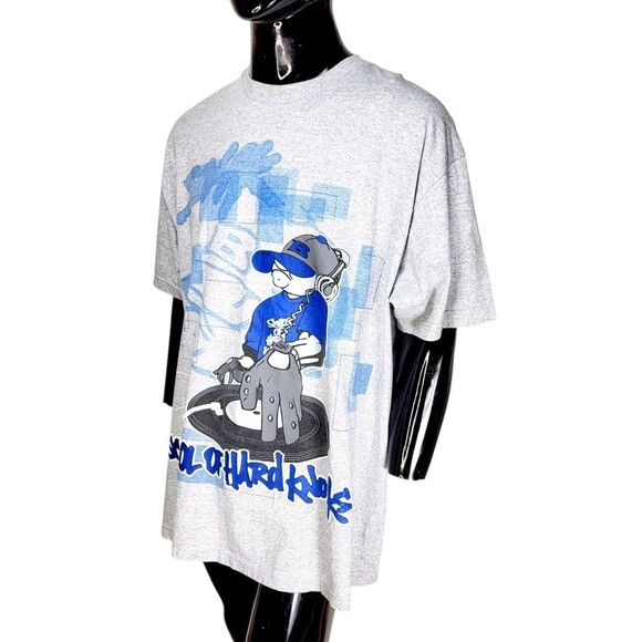 VTG 90s School Of Hard Knocks White Hip-Hop DJ Graffiti Double-Sided Graphic Tee - Picture 4 of 8